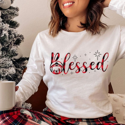 Nativity Scene Blessed Christmas Christian Long Sleeve T-Shirt