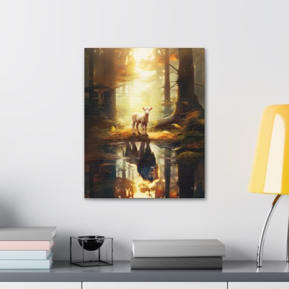 The Lion And Lamb In The Forest Christian Canvas Wall Art