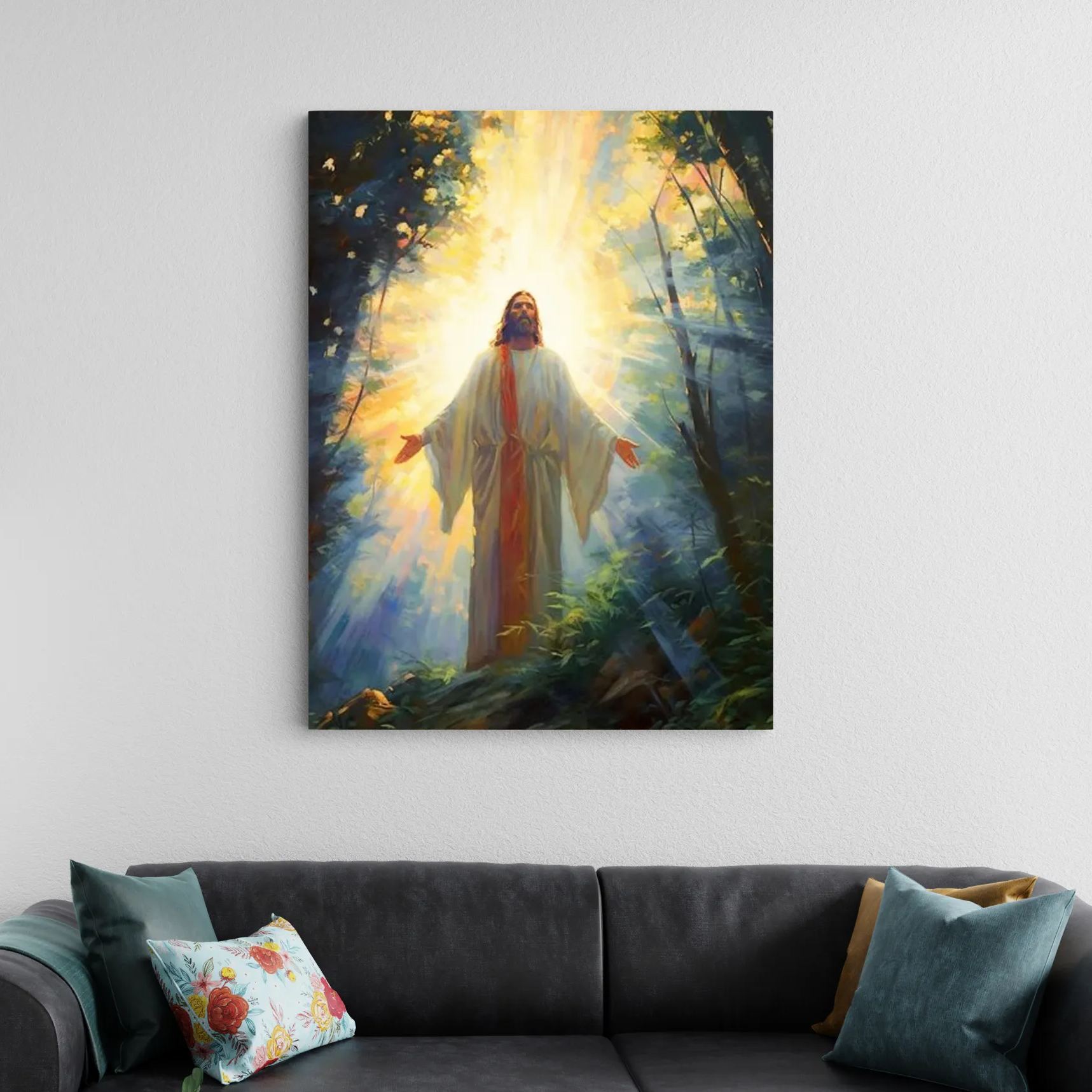 Jesus In Prayer Bathed In Heavenly Light Canvas Wall Art Sale - GuidingCross
