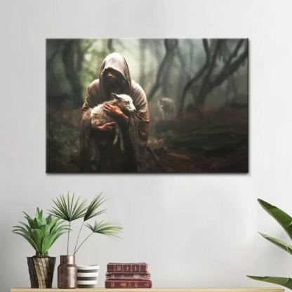 Jesus Carrying Lost Sheep Canvas Wall Art