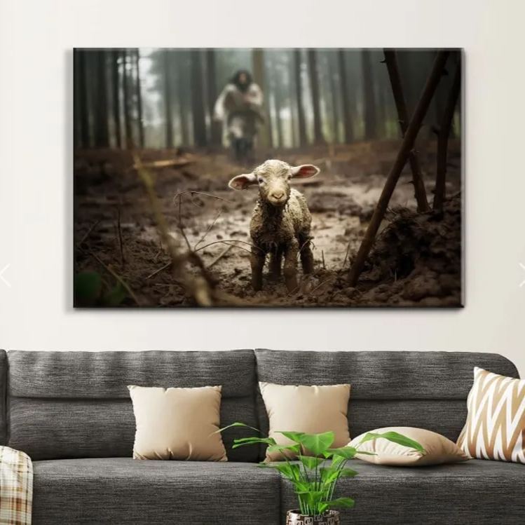 Jesus Running After A Lost Lamb Canvas Wall Art Sale - GuidingCross