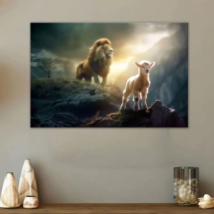 Lamb Is Bold Because Lion Is Near Christian Canvas Wall Art