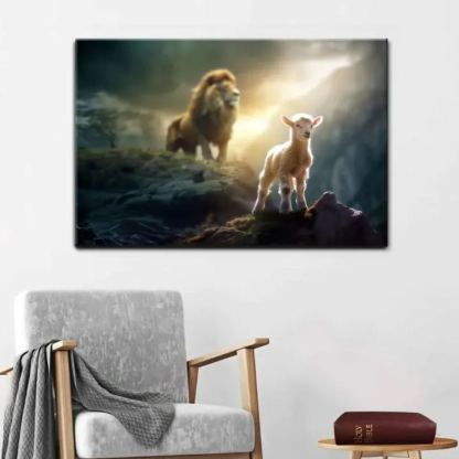 Lamb Is Bold Because Lion Is Near Christian Canvas Wall Art