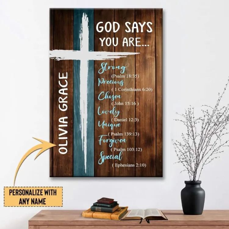 God Says You Are Personalized Christian Canvas Wall Art