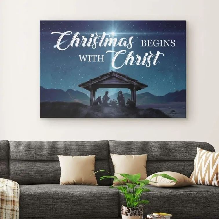 Christmas Begins With Christ Christian Canvas Wall Art
