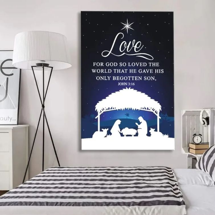 John 3:16 For God So Loved The World Christmas Christian Canvas Wall Art