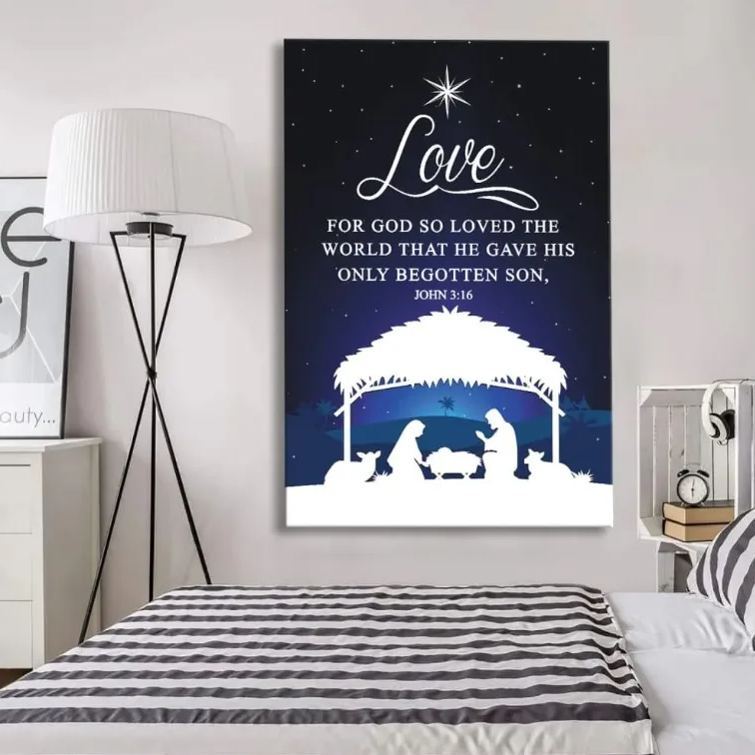 John 3:16 For God So Loved The World Christmas Christian Canvas Wall Art