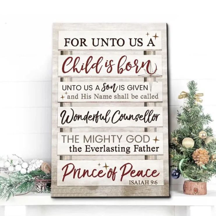 For Unto Us A Child Is Born Isaiah 9:6 Christmas Christian Canvas Wall Art