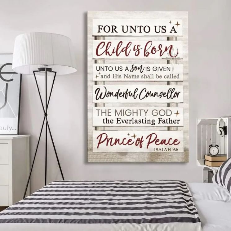 For Unto Us A Child Is Born Isaiah 9:6 Christmas Christian Canvas Wall Art