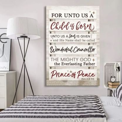 For Unto Us A Child Is Born Isaiah 9:6 Christmas Christian Canvas Wall Art