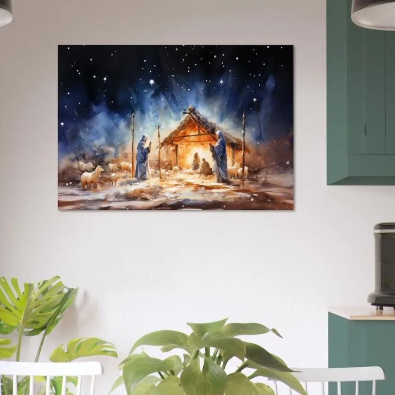 Starry Night Nativity Christian Canvas Wall Art