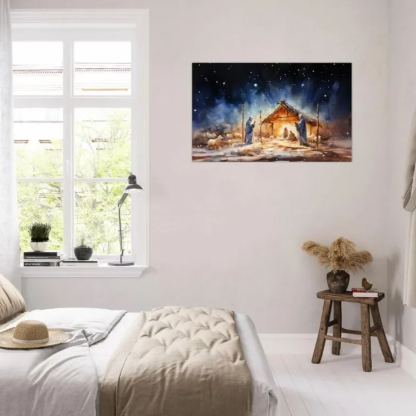 Starry Night Nativity Christian Canvas Wall Art