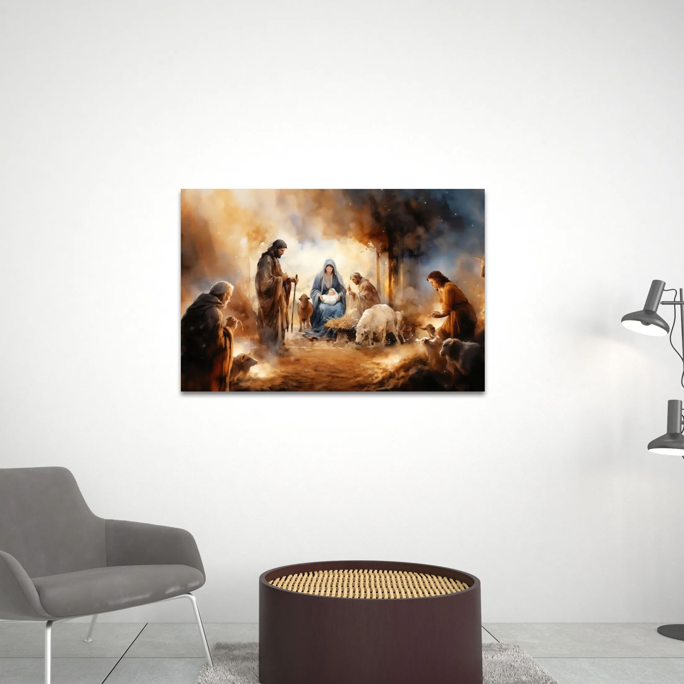 The Nativity Scene Boho Christian Canvas Wall Art