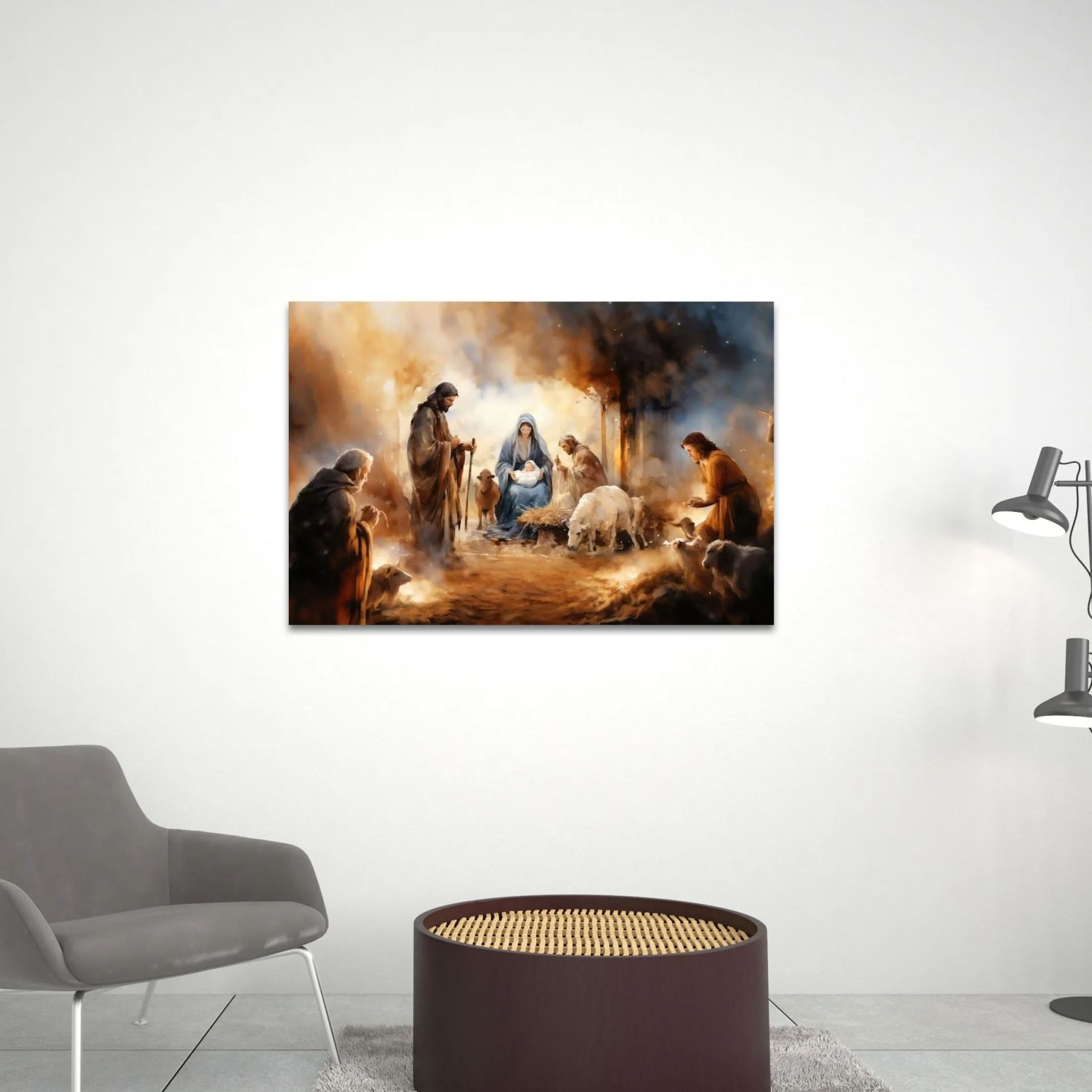 The Nativity Scene Boho Christian Canvas Wall Art