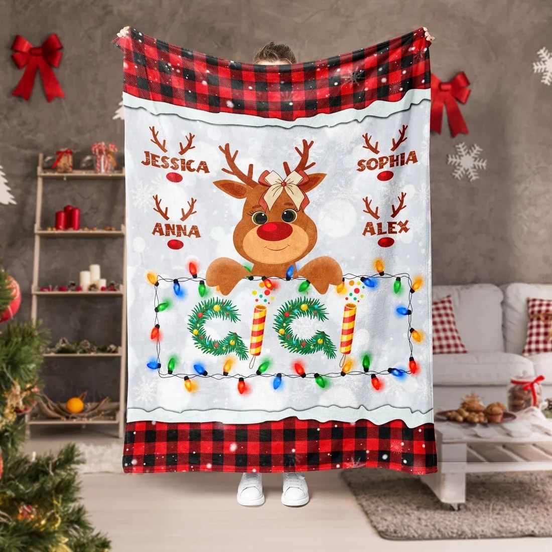 Personalized Reindeer Blanket Blanket 