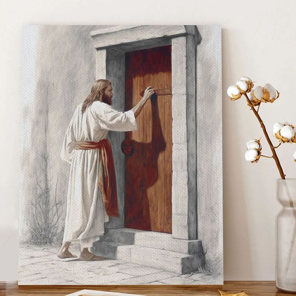 Jesus Knocks The Door Christian Canvas Wall Art Sale - GuidingCross