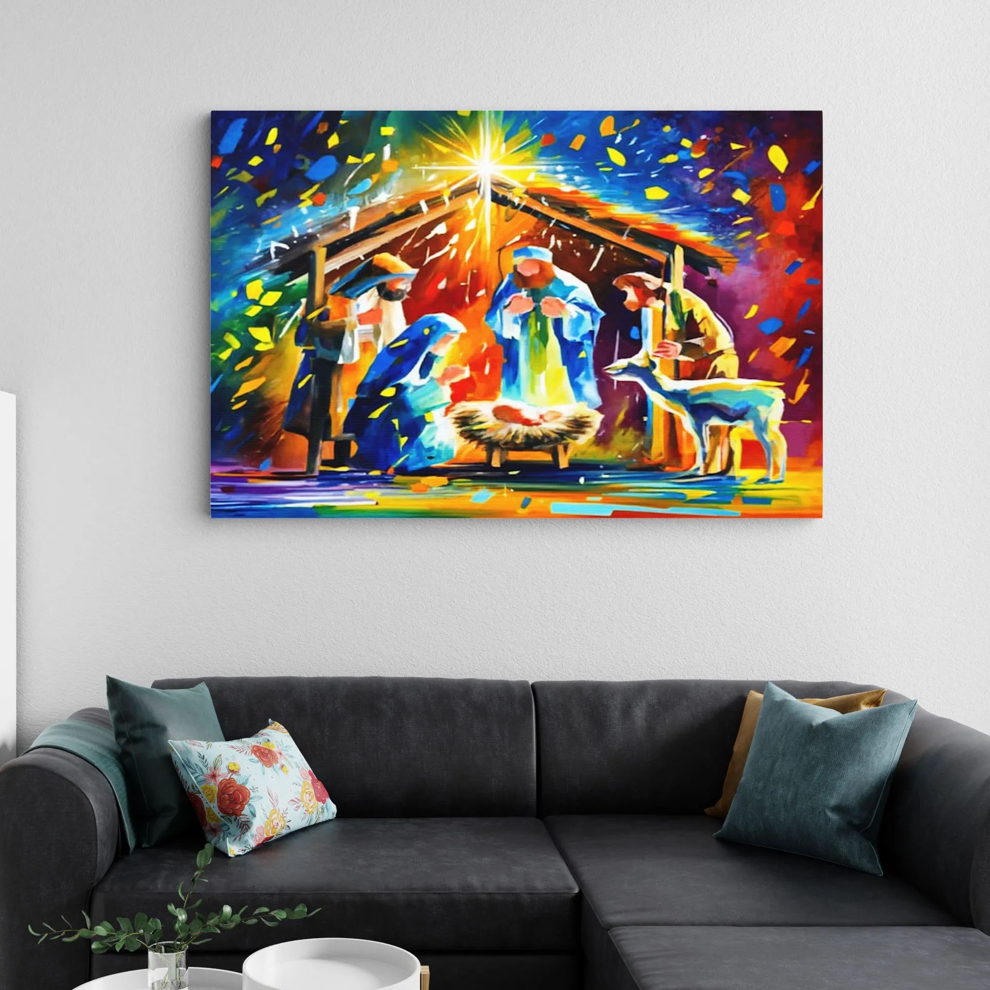 Colorful Jesus Born Christian Canvas Wall Art