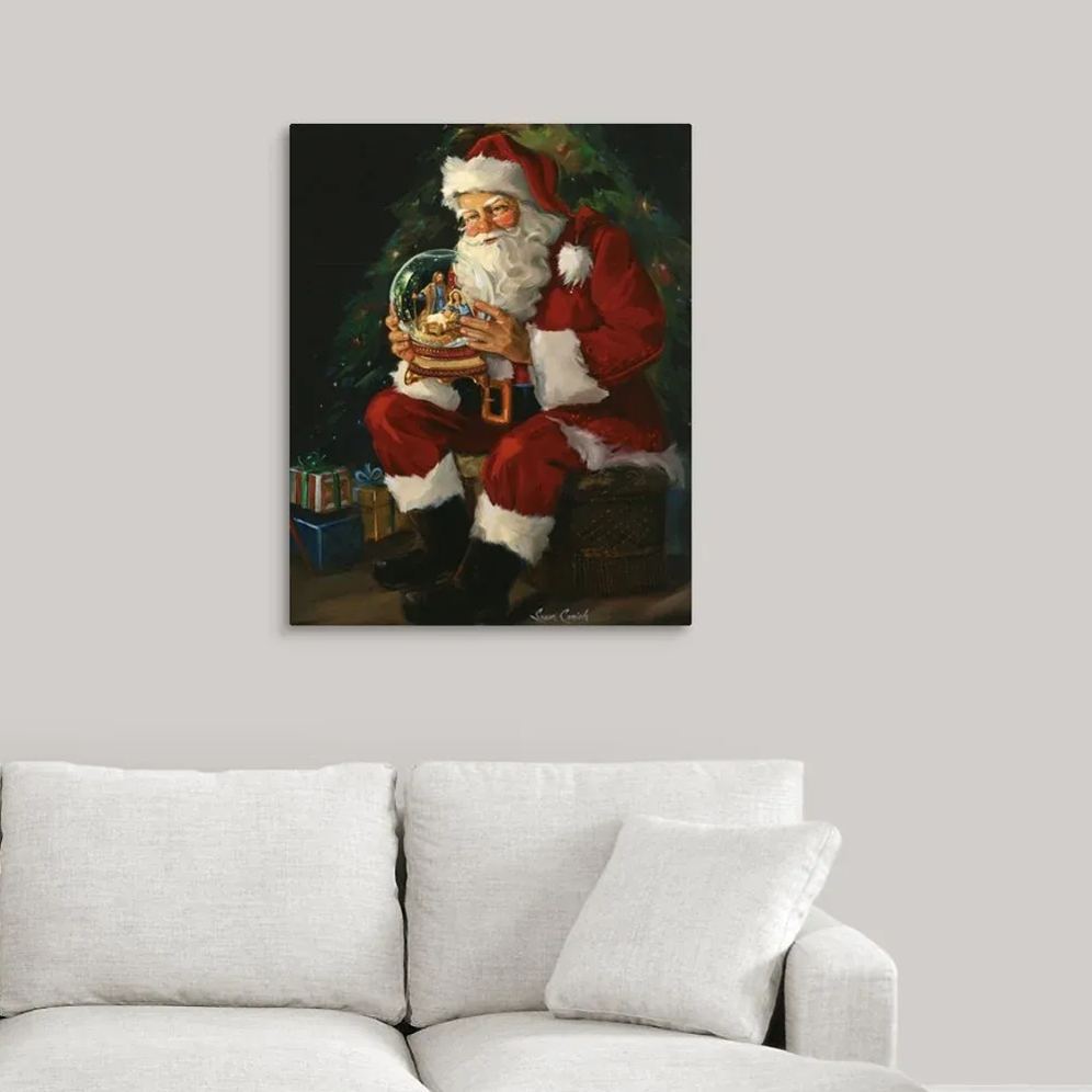 Santa With Nativity Scene Christian Canvas Wall Art