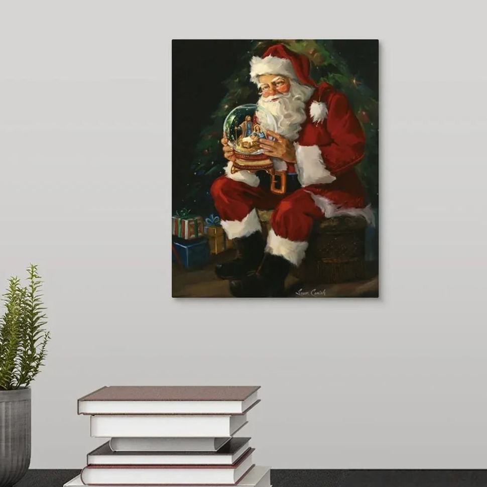 Santa With Nativity Scene Christian Canvas Wall Art