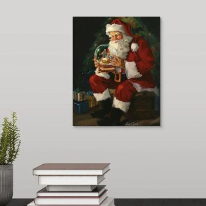 Santa With Nativity Scene Christian Canvas Wall Art