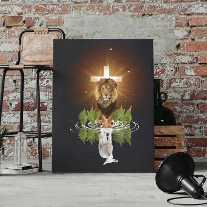 Light Cross With Lion Christian Canvas Wall Art