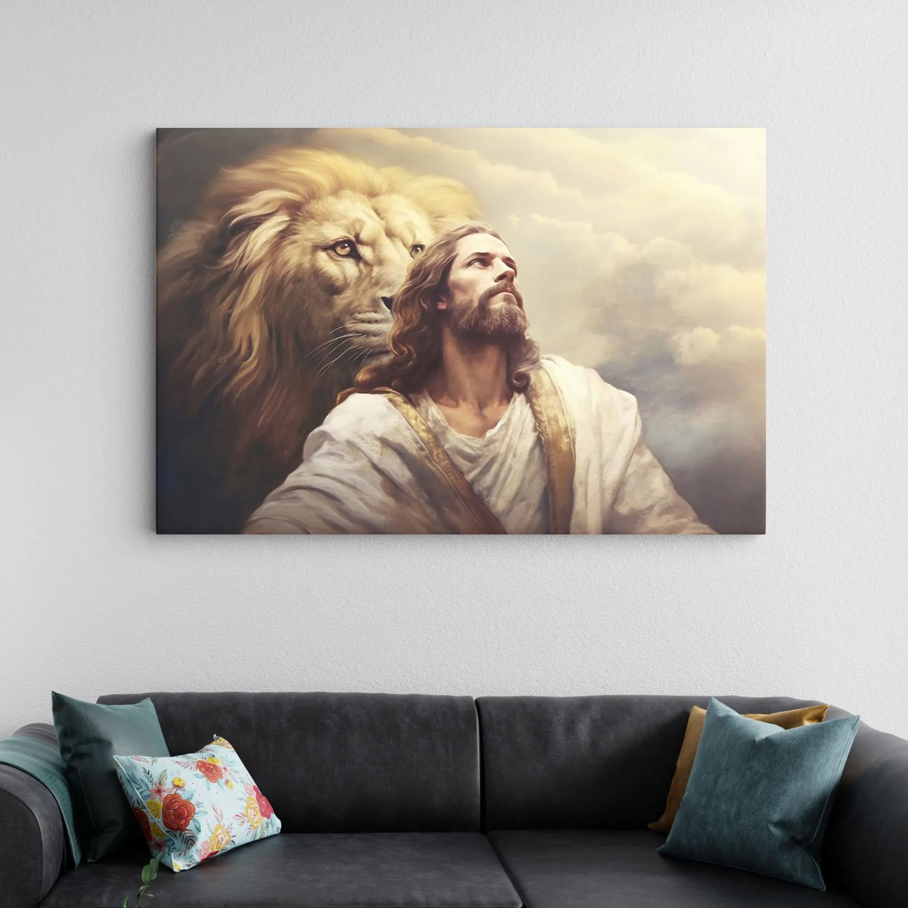 Jesus And Lion Christian Canvas Wall Art