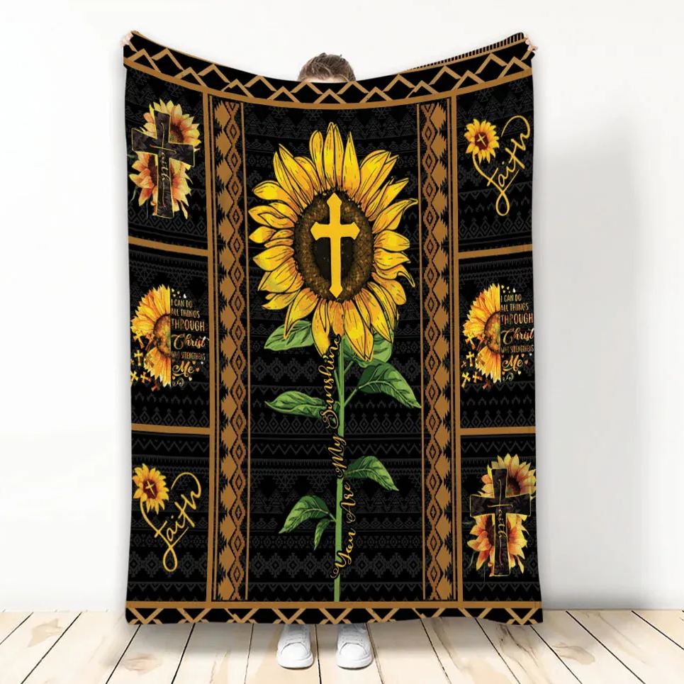Sunflower And Jesus Cross Christian Blanket