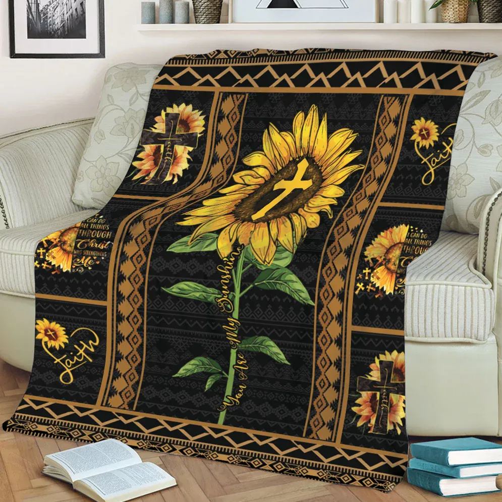 Sunflower And Jesus Cross Christian Blanket