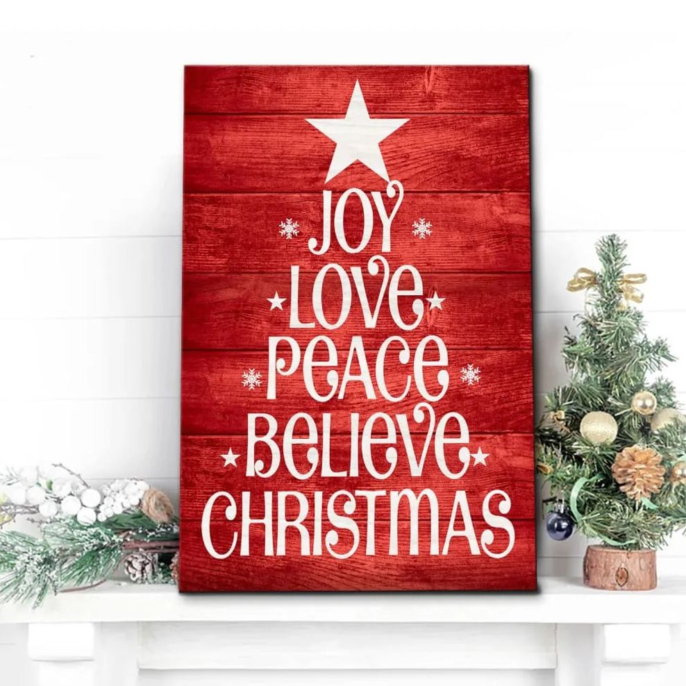 Joy Love Peace Believe Canvas Christmas Wall Art