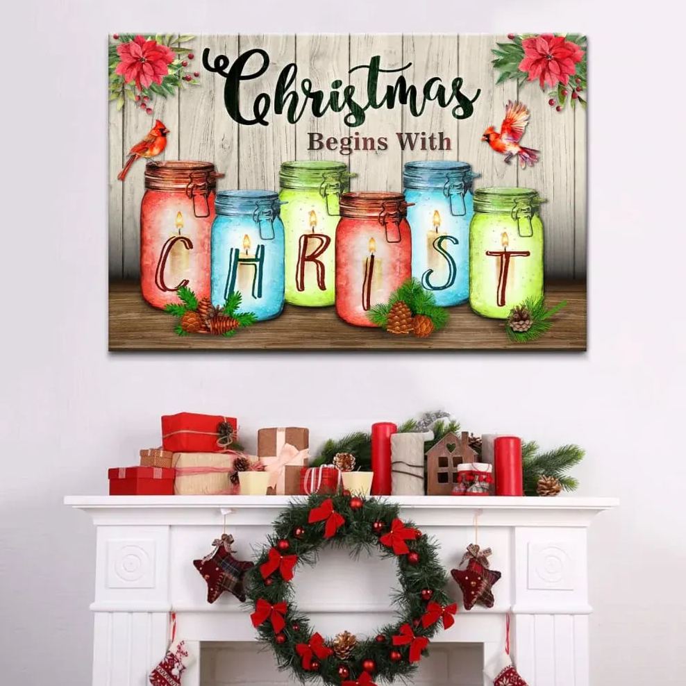 Christmas Begins With Christ Christian Christmas Canvas Wall Art