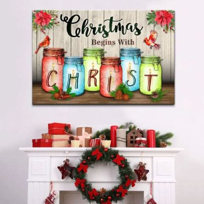 Christmas Begins With Christ Christian Christmas Canvas Wall Art