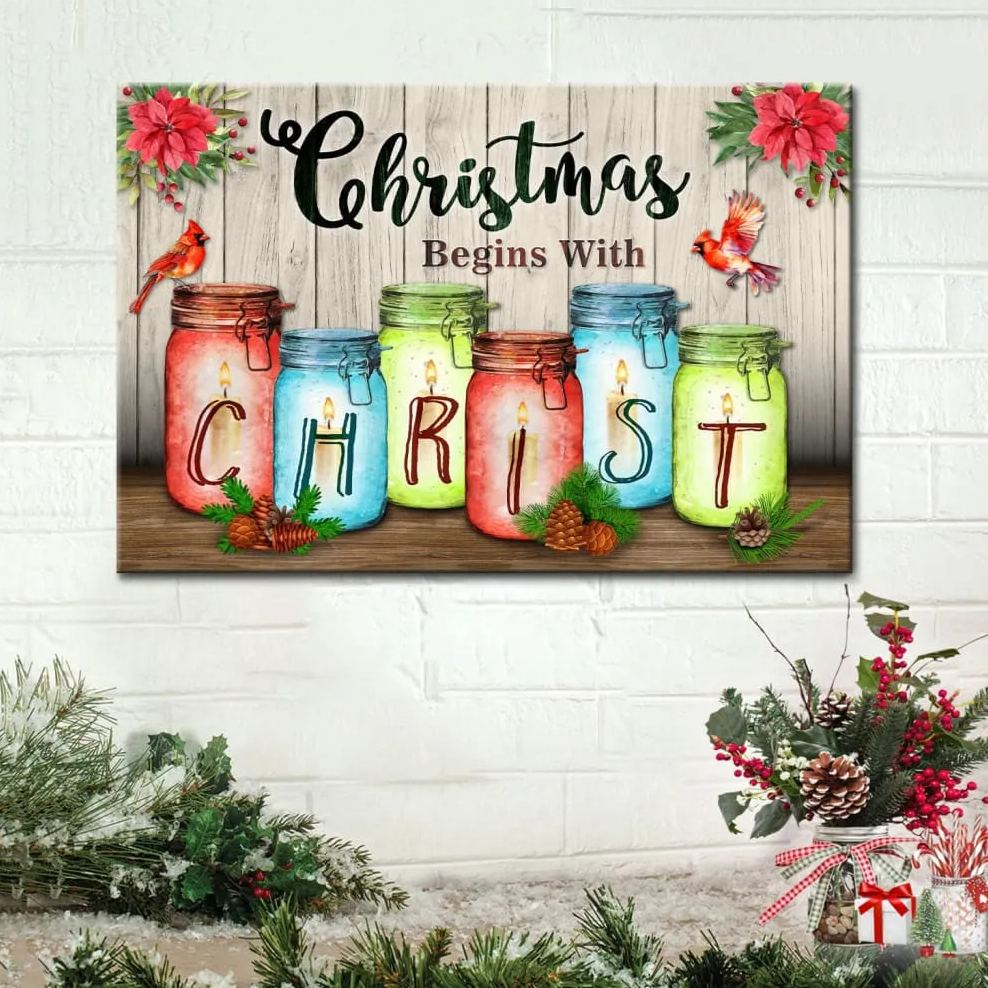 Christmas Begins With Christ Christian Christmas Canvas Wall Art