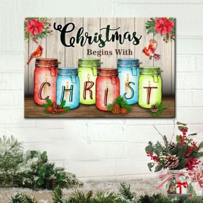 Christmas Begins With Christ Christian Christmas Canvas Wall Art