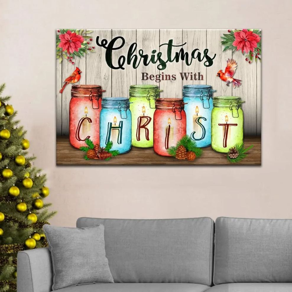 Christmas Begins With Christ Christian Christmas Canvas Wall Art