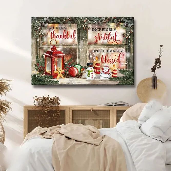 So Very Thankful Incredibly Grateful Unbelievably Christian Christmas Canvas Wall Art