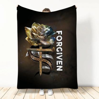Jesus God Forgiven Rose Rosy Floral Fleece Blanket
