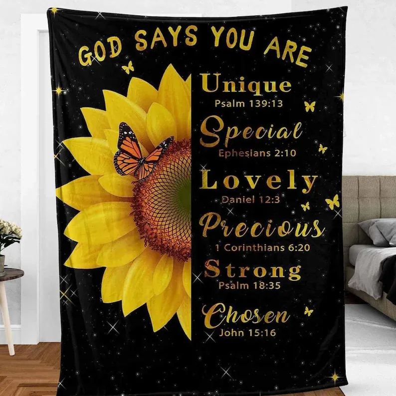 God Says You Are Sunflower Christian Blanket