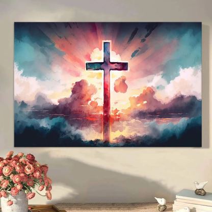 Christian Easter Cross Religious Canvas Wall Art
