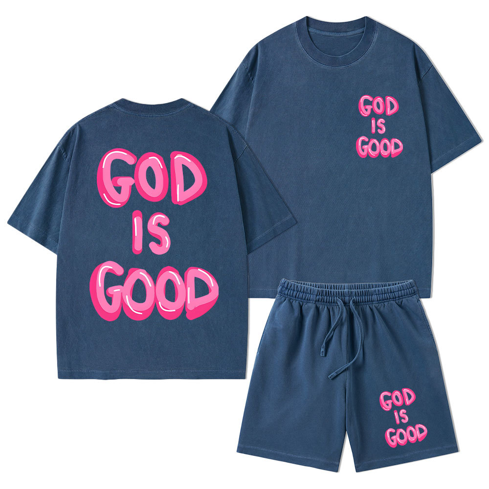 God Is Good Christian Washed T-Shirt & Shorts