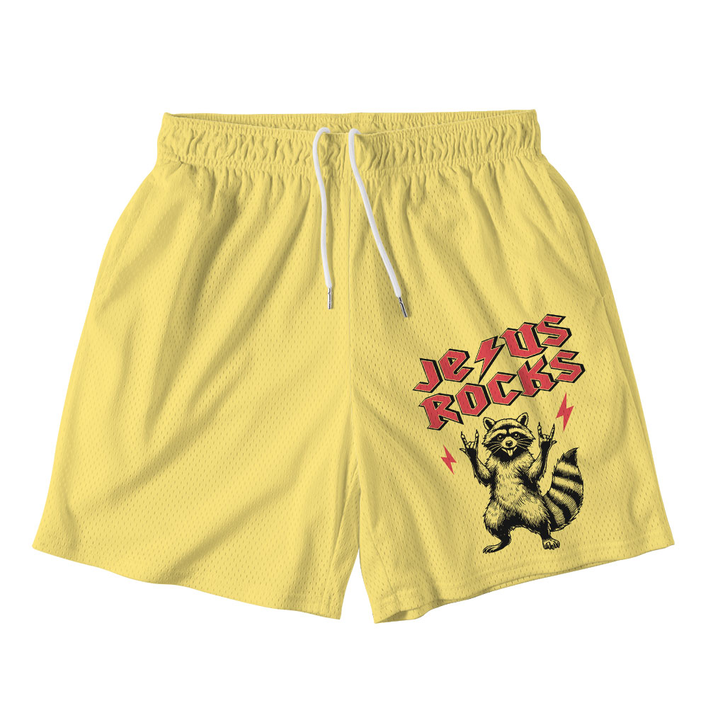 Jesus Rocks Yellow Christian Mesh Shorts