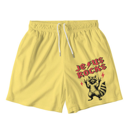 Jesus Rocks Yellow Christian Mesh Shorts
