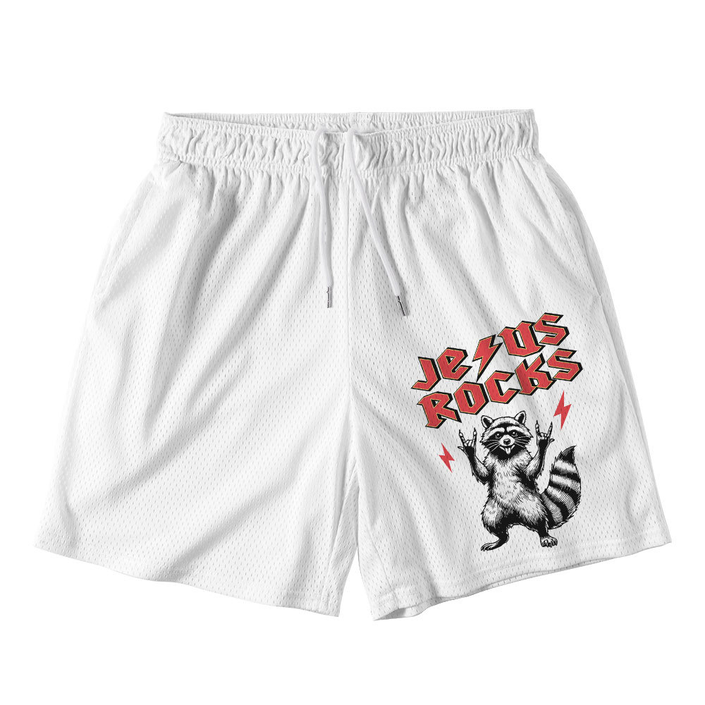 Jesus Rocks White Christian Mesh Shorts