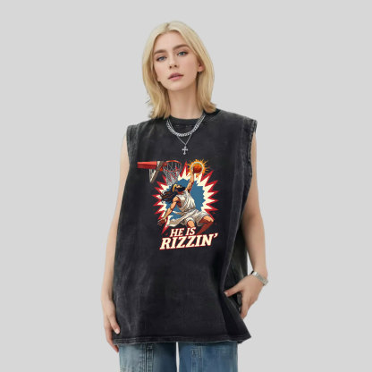He Is Rizzen Jesus Christian Washed Tank Top