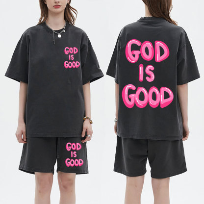 God Is Good Christian Washed T-Shirt & Shorts