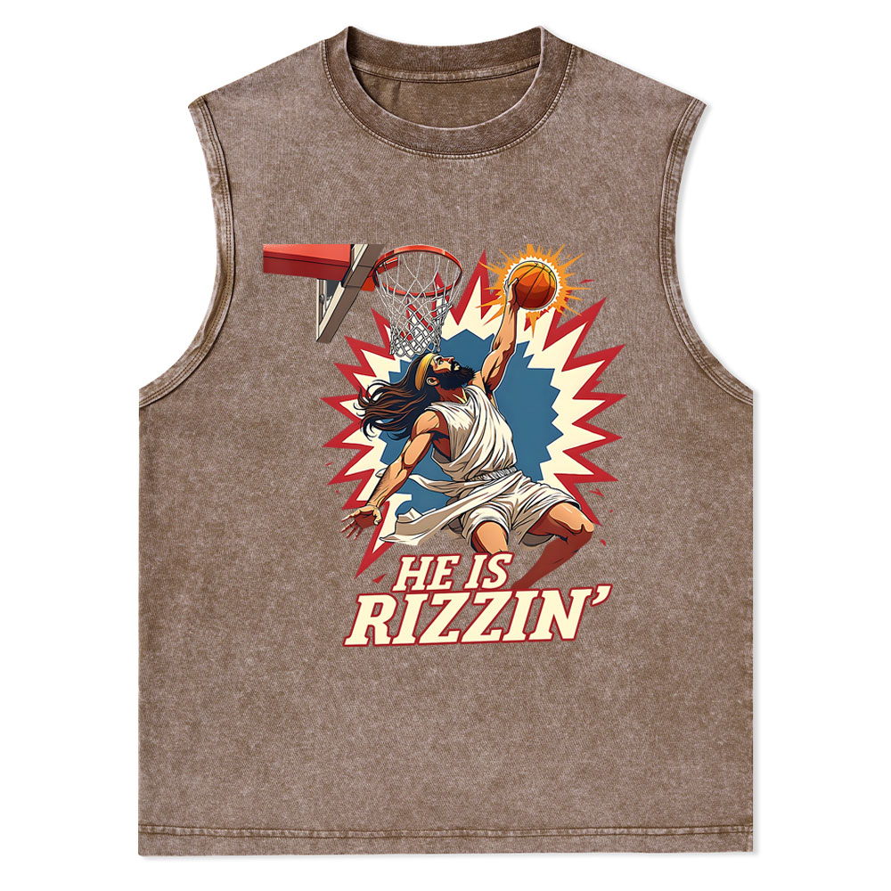 He Is Rizzen Jesus Christian Washed Tank Top