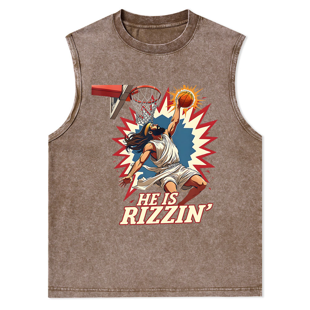 He Is Rizzen Jesus Christian Washed Tank Top