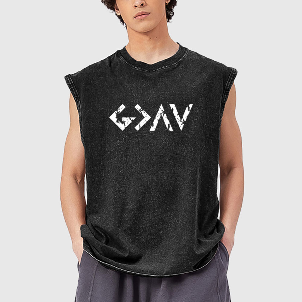 God Is Greater Christian Washed Tank Top
