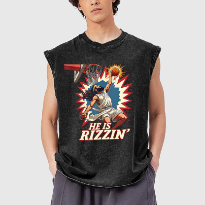 He Is Rizzen Jesus Christian Washed Tank Top