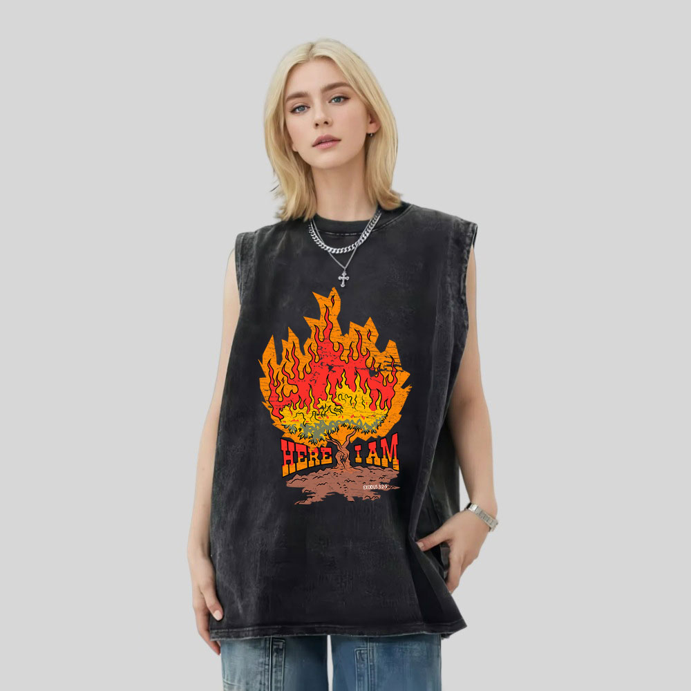 Here I Am Christian Washed Tank Top