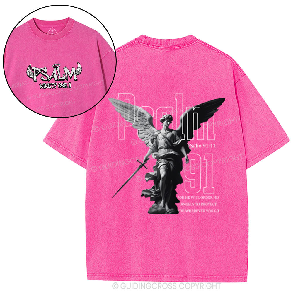 For He Will Order His Angels To Protect You Christian Washed T-Shirt